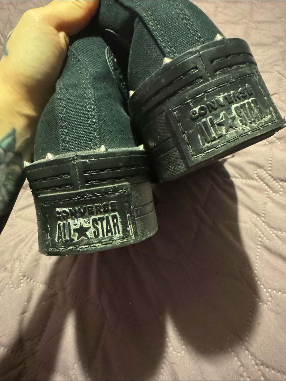 Womens 5.5 Black Studded Converse Double Platform High Tops - Picture 5 of 5